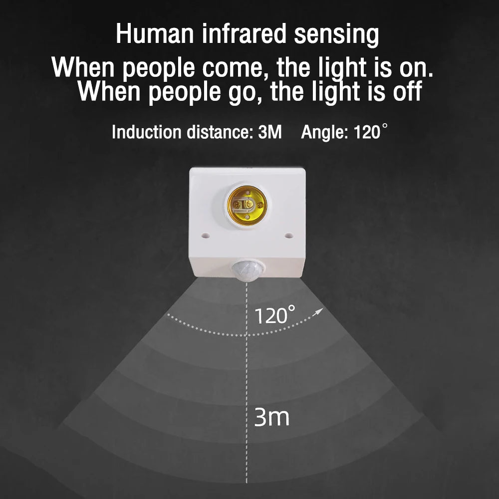 AC 220V Automatic Human Body Infrared IR Sensor Lamp Holder LED Bulb Light E27 Base PIR Motion Detector Wall Lamp Holder Socket