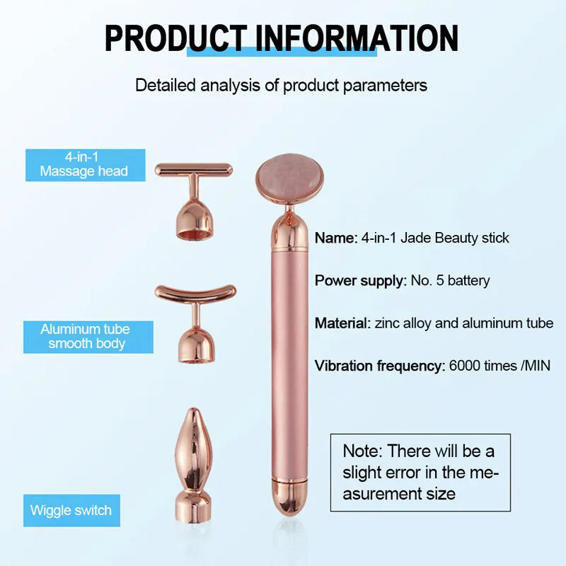 24K Gold Beauty Bar Face Massager Electric Vibrating Rose Quartz 3D Massager Roller Face Lifting Body Facial Gua Sha Jade Roller