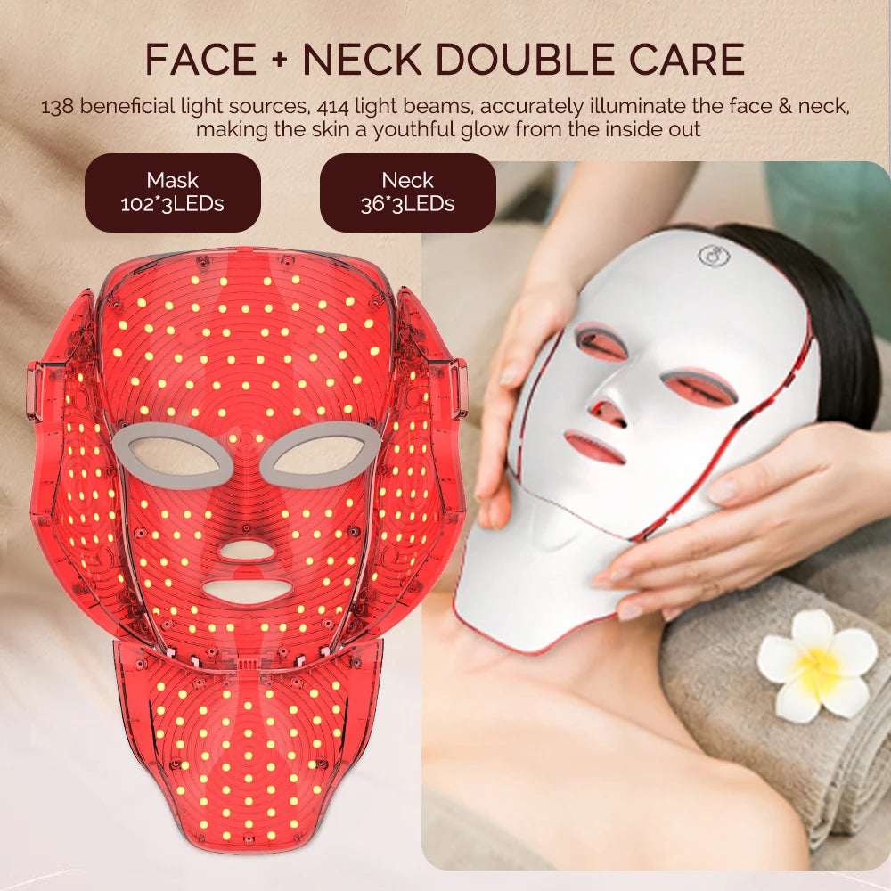 NEW 7 Colors LED Facial Mask with Neck Light Therapy Red Light Facial Mask for Anti-Aging Rejuvenation Brighten Skin Beauty Device Women Skin Care Supplies