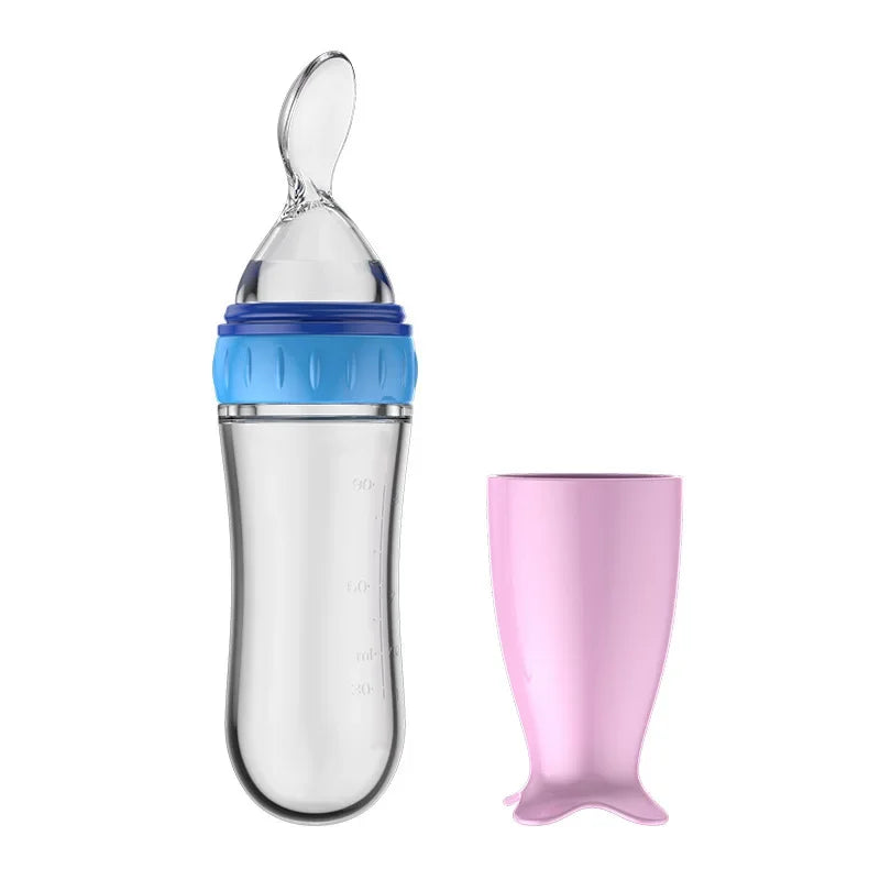 NEW Arrivals Safe Useful Silicone Baby Bottle With Spoon Food Supplement Rice Cereal Bottles Squeeze Spoon Milk Feeding Bottle Cup