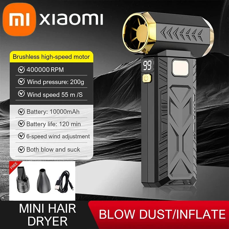 NEW Arrivals Xiaomi 400000RPM Wireless Violent Fan Super Powerful 6 Wind Speeds Air Blower Vacuum Blowing Suction 2in1 For Dust Cleaner Brushless Turbo Strong Wind PC/Home/Car Cleaning Supplies