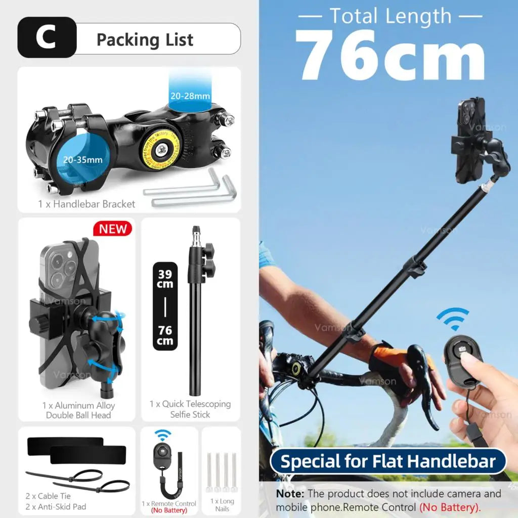NEW Arrivals Front Rear Mobile Phone Riding Bike Telescopic Monopod Bicycle Selfie Stick for Insta360 iPhone Huawei Xiaomi Samsung Accessories