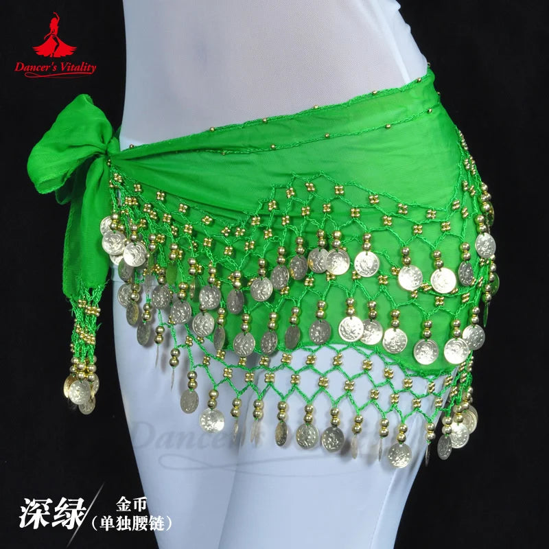 NEW Arrivals Belly Dance Belt for Women Chiffon Gold Coins Oriental Dancing Wear Accessories Girl's Chiffon Silver Coins Belly Dance Hip Scarf