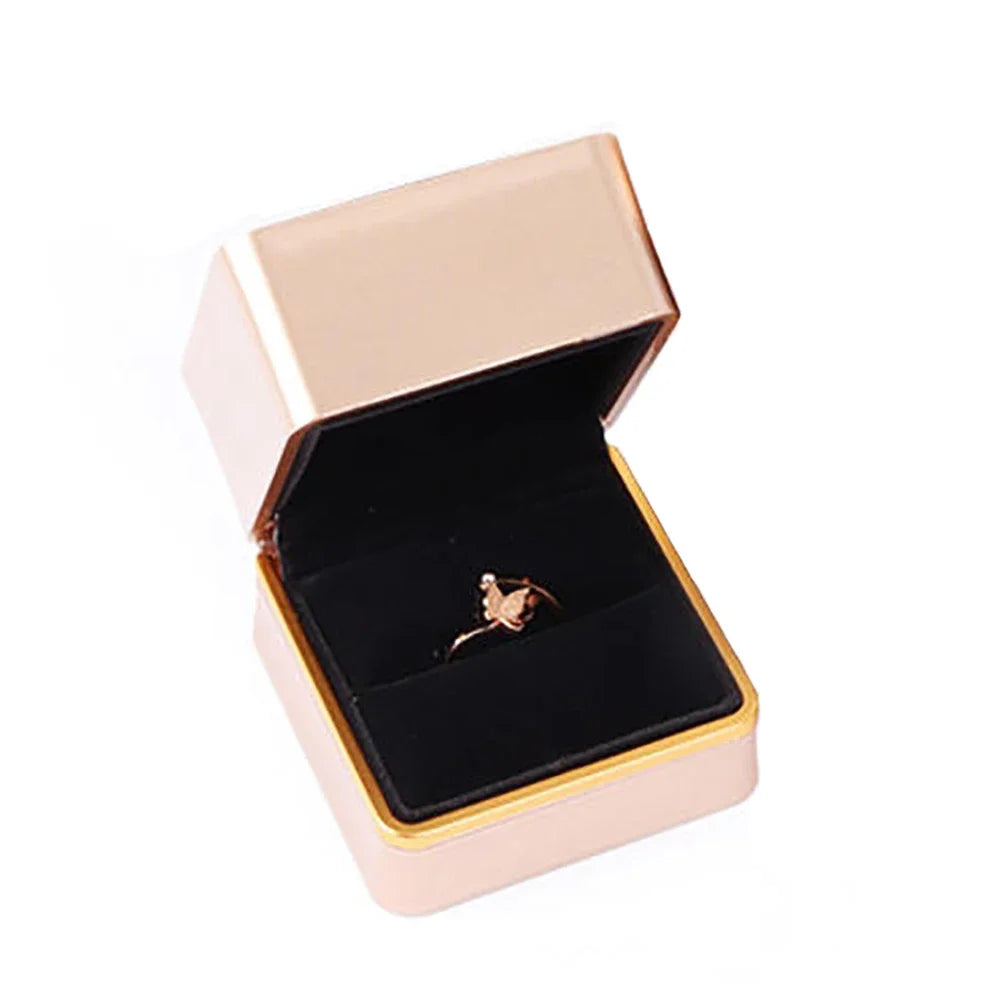 NEW LED Light Jewelry Box Luxury Ring Box for Proposal Engagement Wedding Rubber Paint Square Jewelry Gift Organizer Accessories Jewelry Supplies