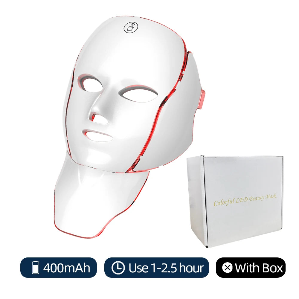 NEW 7 Colors LED Facial Mask with Neck Light Therapy Red Light Facial Mask for Anti-Aging Rejuvenation Brighten Skin Beauty Device Women Skin Care Supplies