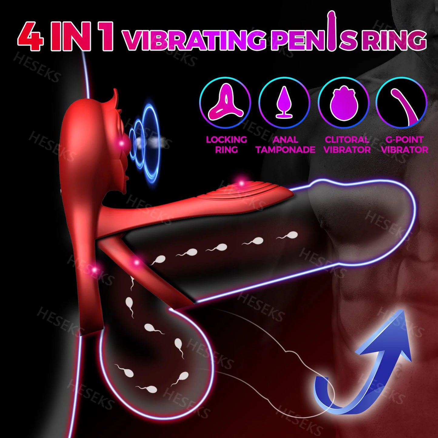 Adult HESEKS Rose Vibrating Cock Ring 10 Vibration Penis Ring Penis Vibrators G-spot Clitoral Stimulator Adult Couples Sex Toy for Men