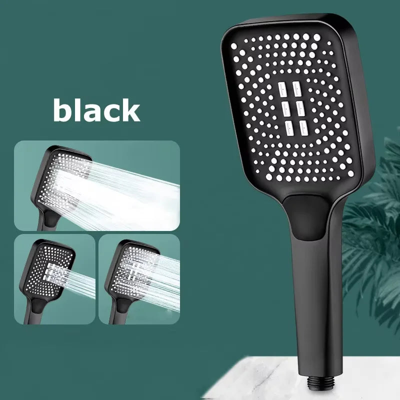 NEW Arrivals Super Power Set Silver Adjustable Thickened Shower Head Square Button Boosting Shower Head Water Outlet Shower Head Set Bathroom Accessories Home Supplies