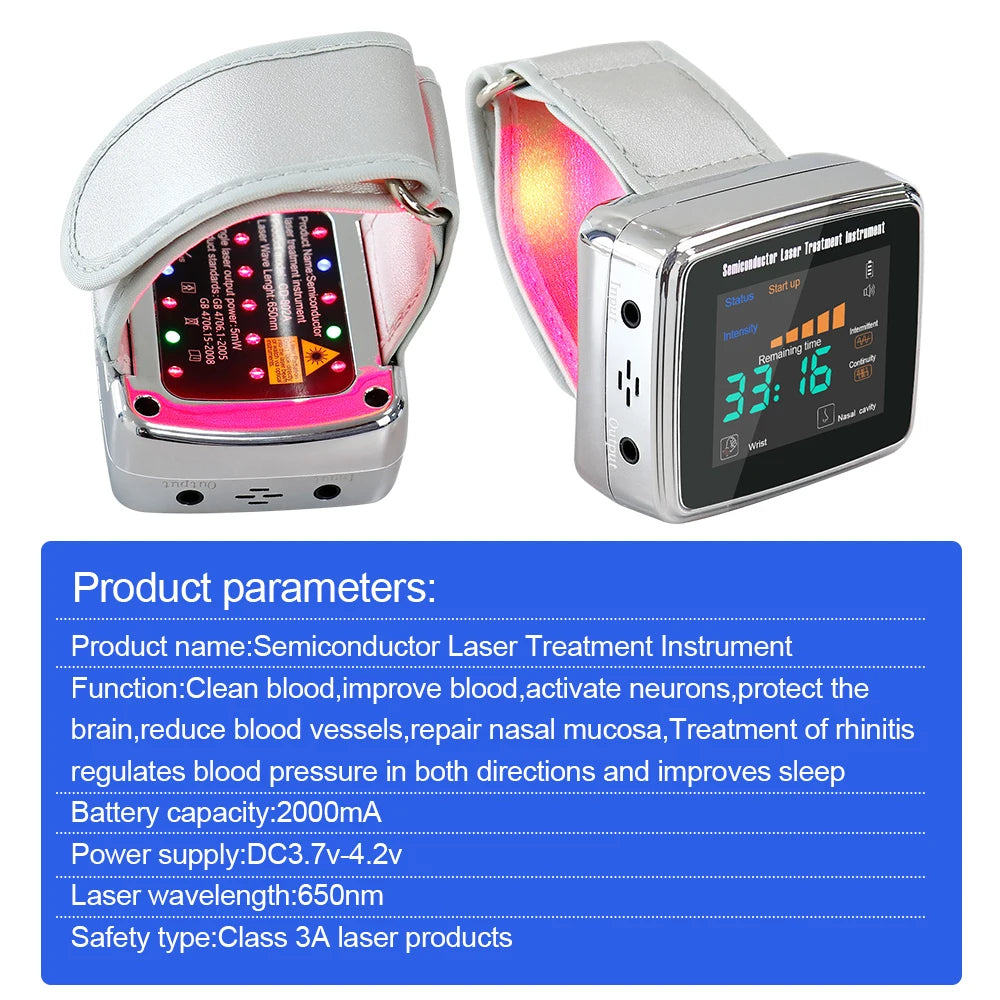 NEW Arrivals 15 Holes 650nm Laser Therapy Watch Diode LLLT Wrist Watch For Diabetes Cholesterol Hypertension Treatment Sinusitis Therapy Health Care Supplies