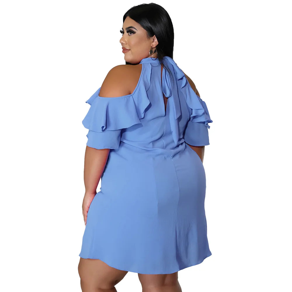 Fashion Ruffles Plus Size Women Clothing Sexy Off Shoulder Mini Dress Summer Party Club Wear