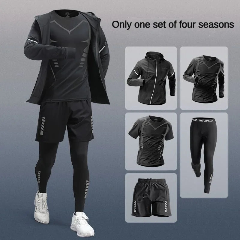 NEW 7PCS Set S-3XL(100Kg+) Plus Size Men's Ice Fiber Quick-Dry Four Seasons Outdoor Running Fitness Full Set/Suit Tracksuit For Marathon, Training Cycling, Jogging, Gym Sweatpants Sports Clothing Supplies