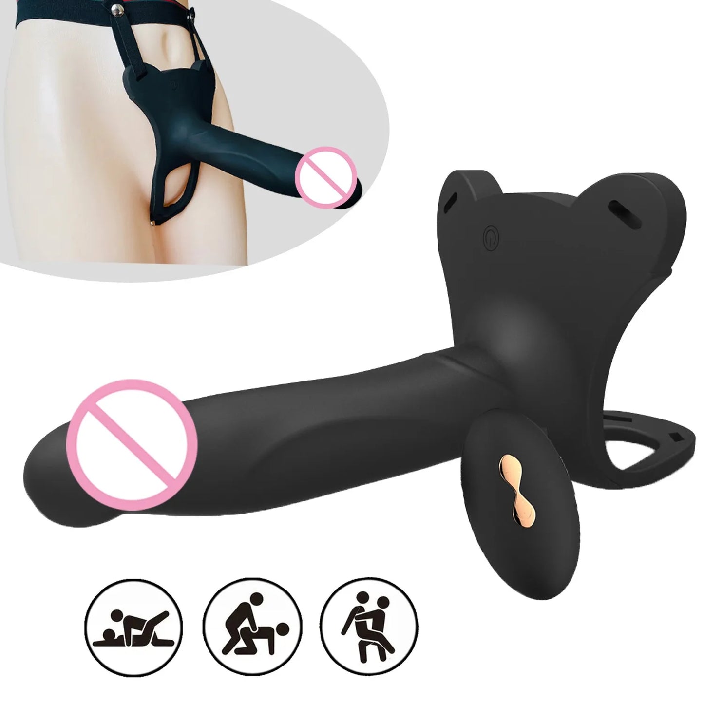 Remote Control Hollow Strap On Dildo Vibrator for Men, Gay Male Penis Extension Vibrating Strap on Dildo with Harness