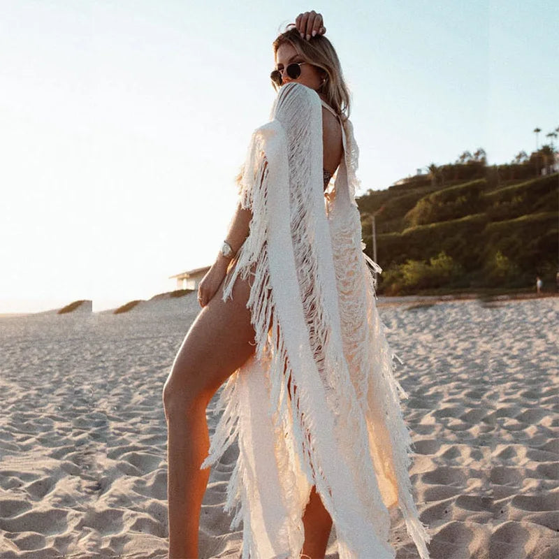 New Arrivals 8 Colors Bohemian Classics Women Sexy Kaftan Retro V-Neck Long Sleeve Dress Large Size Women Clothes Summer Beach Wear Swim Suit Cover Up Ladies Girls Bathing Wear Dress