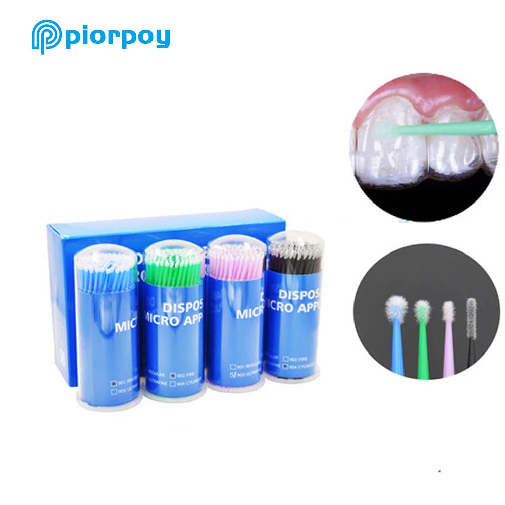 PIORPOY 100Pcs Dental Micro Brush Bottle Dental Disposable Micro Brushes Applicators Brush Teeth Oral Dentist Materials