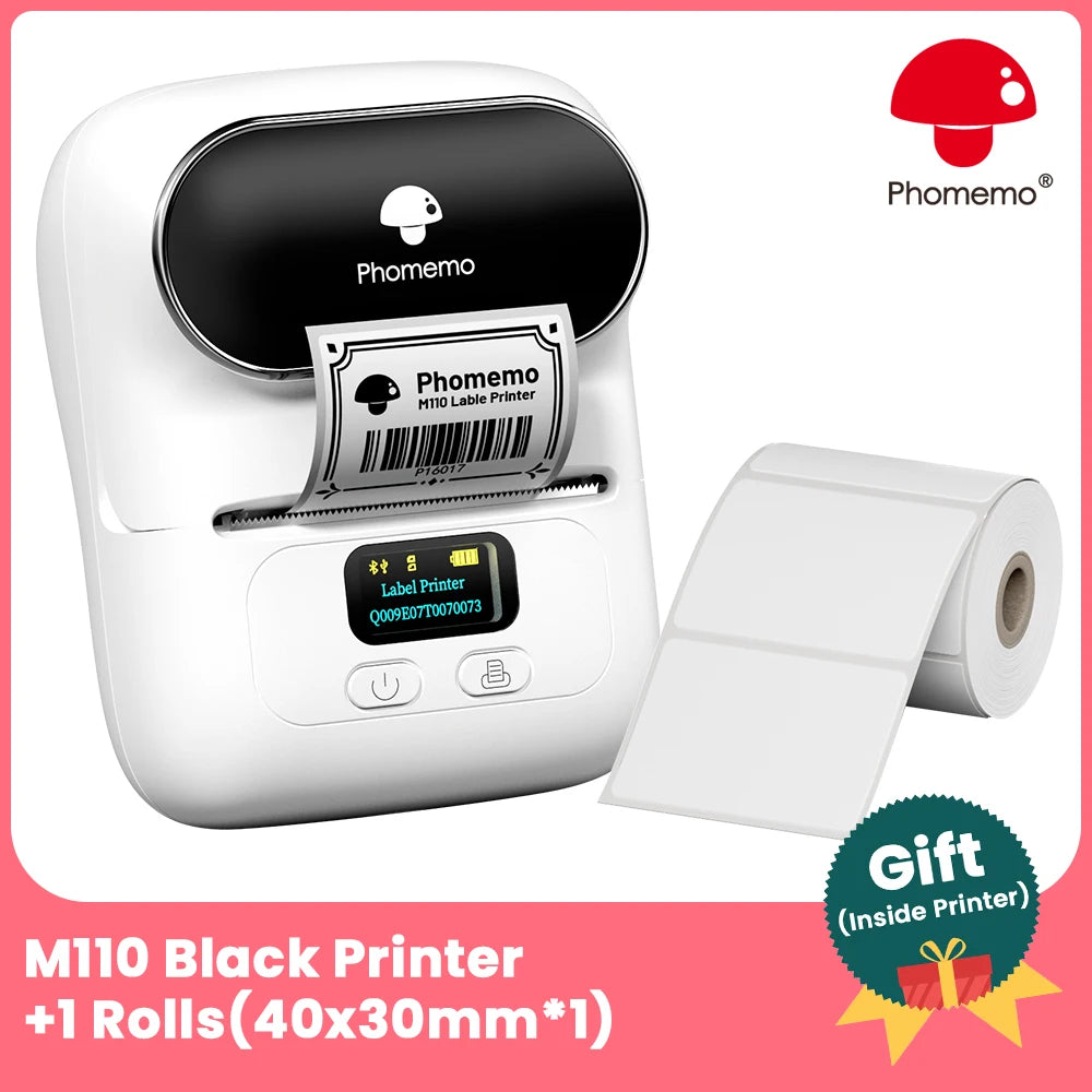 BRAND NEW Original PHOMEMO M110 Label Printer Mini Printer Thermal Label Maker Portable Labeling Machine for Business Barcode Cable School Home Office Business Thermal Printer Set