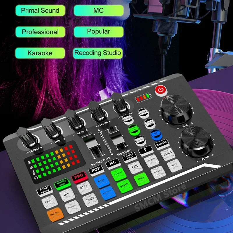 F998 Sound Card Microphone Mixer Kit 16 Sound Effects Audio Recording Sound Mixer Audio Mixing Console Amplifier for Phone PC