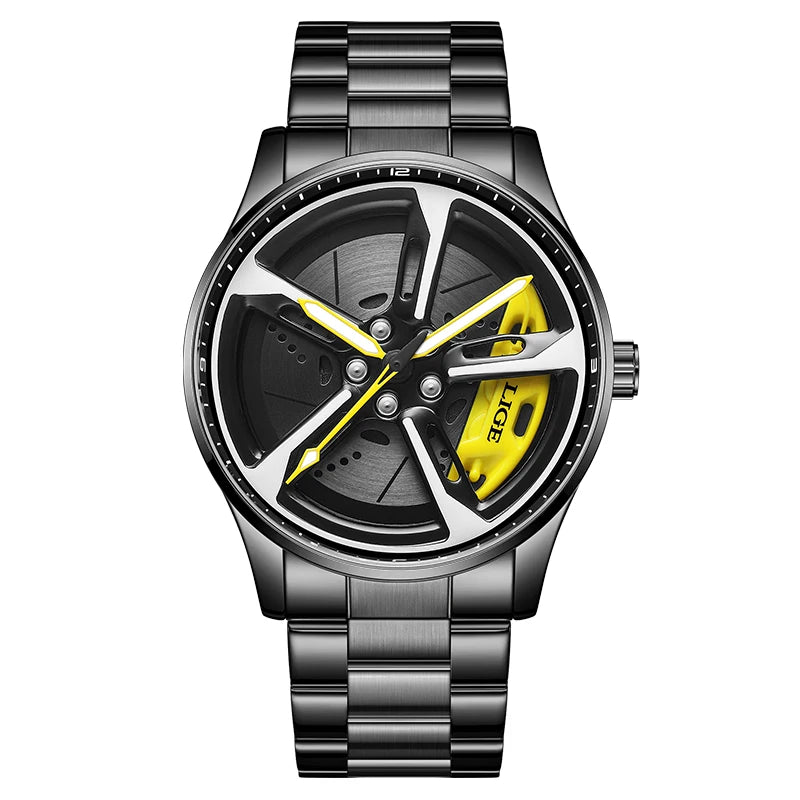 New 30Km Waterproof 6 Colors Sports 3D Xiaomi Car Wheel Watch Fashionable Rotating Dial Stainless Steel Strap Waterproof Quartz Watches Reloj Hombre Sports Supplies