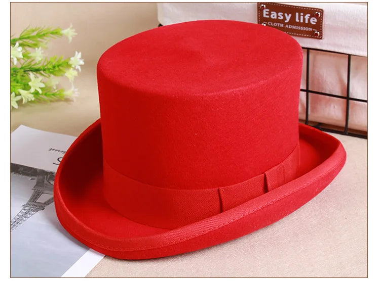 NEW Arrivals British President Men Luxury Top Hat Presidential High Hat British jazz Top Multi-Colors Hats Gentleman Evening Wedding Party Flat Felt Hat Formal Tuxedos Costume Apparel Accessories Male Luxury Fashion Clothing