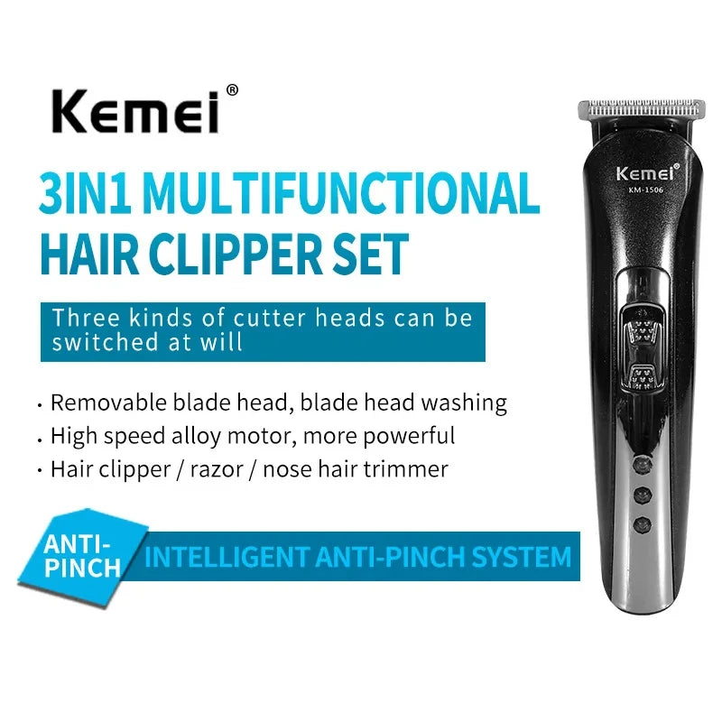 NEW Arrivals KM-1506 3 in 1 Electric Shaver Set USB Charging Hair Trimmer Electric Rechargeable Nose Professional Shaving Machine Men Grooming Supplies