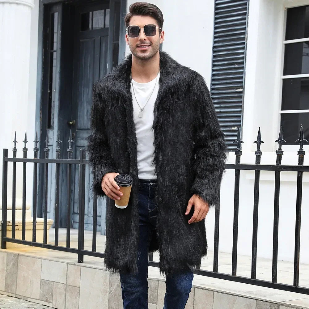 NEW Arrivals "BIG SAVE" S-4XL Men Faux Fox Fur Jacket Coat Winter Thick Fluffy Plus Size Long Sleeve Warm Shaggy Outerwear Supplies Luxury Extra Large Fur Long Jacket Bontjas Jackets Men Luxury Fashion Clothing Products