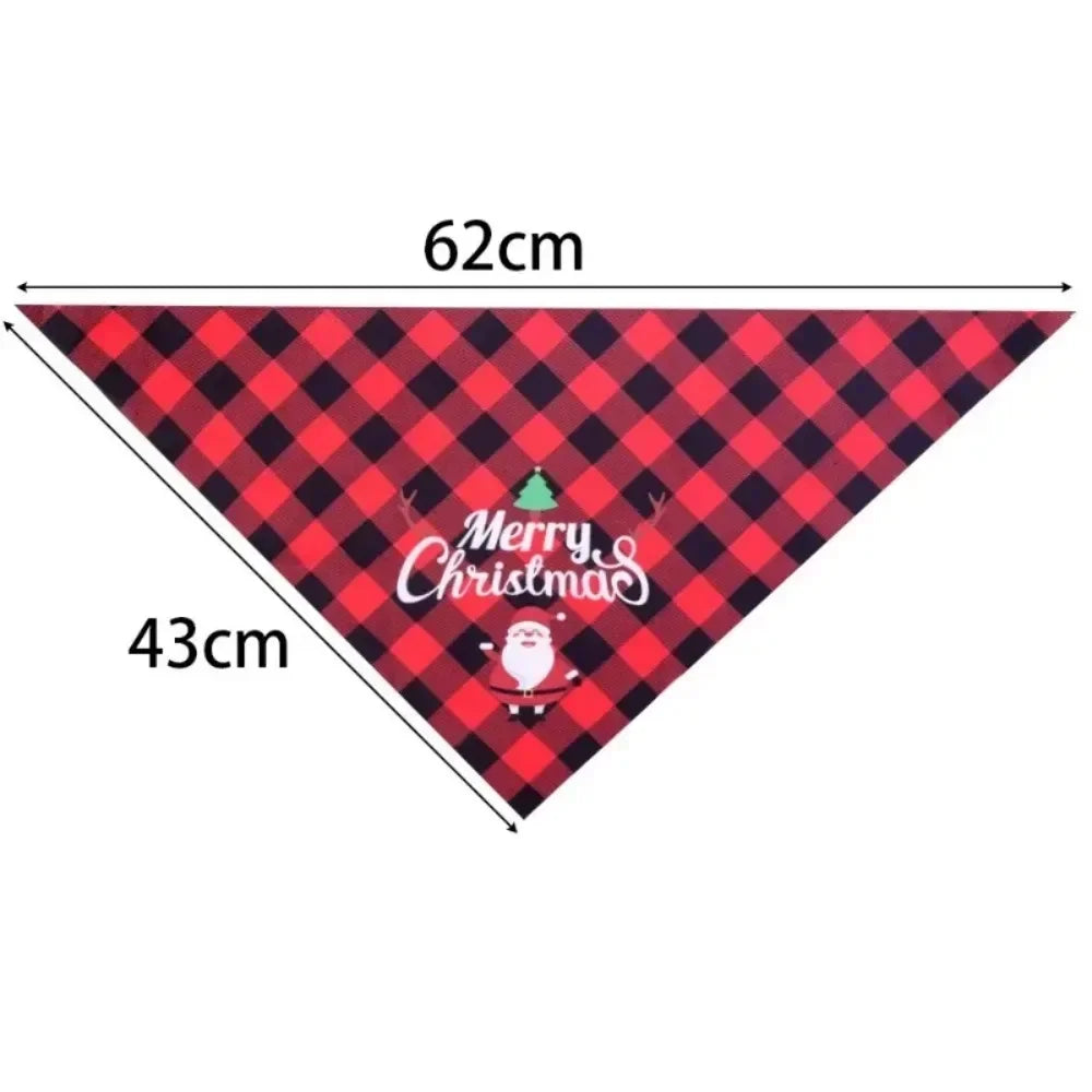 5-10Pcs Pet Christmas Decoration Triangle Scarf Dog Cat Drooling Bibs Cartoon Red Green Grid Dog Bandana Pet Grooming Accessories