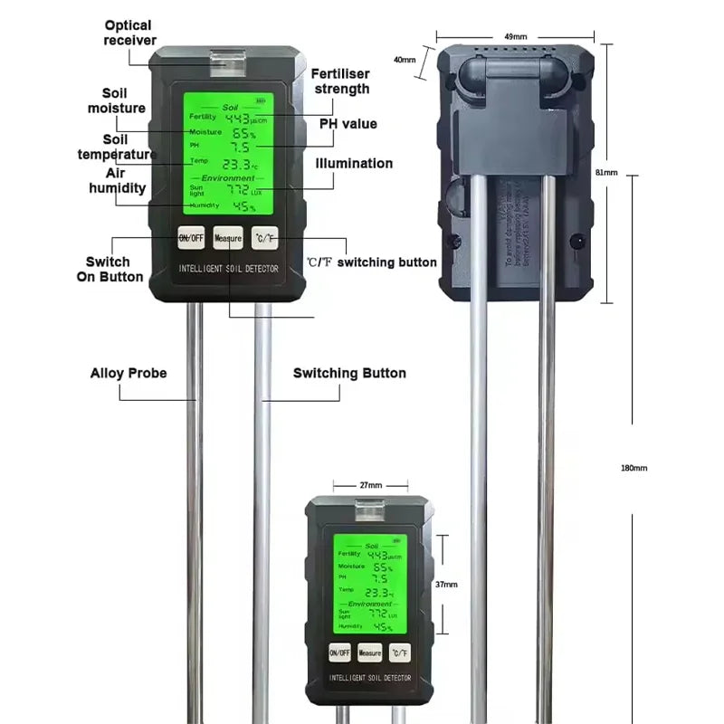 NEW Arrivals 6 In 1 Soil Tester Soil Fertility PH Temperature Humidity Sunlight Air Moisture Detector Gardening Soli Analyzer Soil Tester Home Garden Supplies