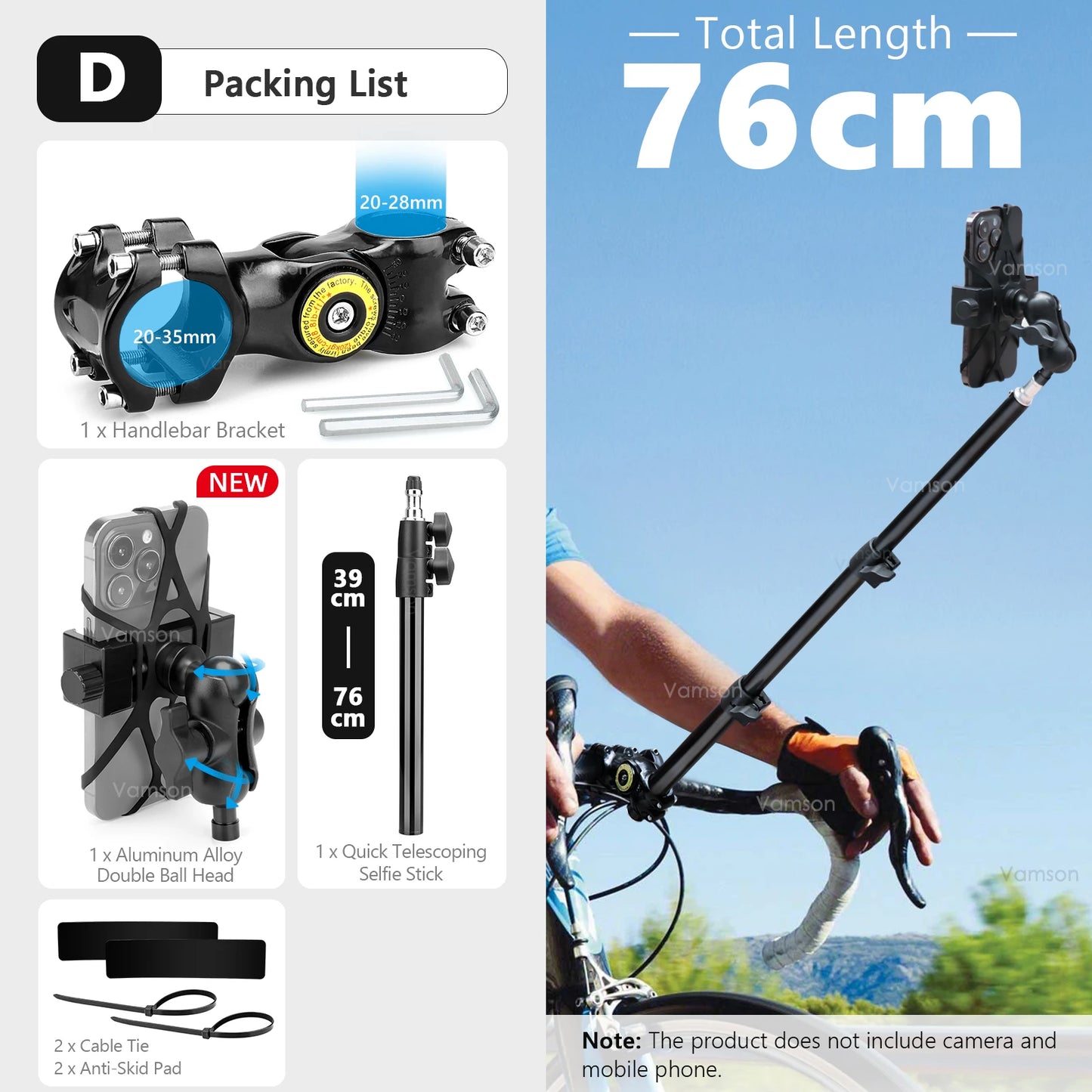 NEW Arrivals Front Rear Mobile Phone Riding Bike Telescopic Monopod Bicycle Selfie Stick for Insta360 iPhone Huawei Xiaomi Samsung Accessories