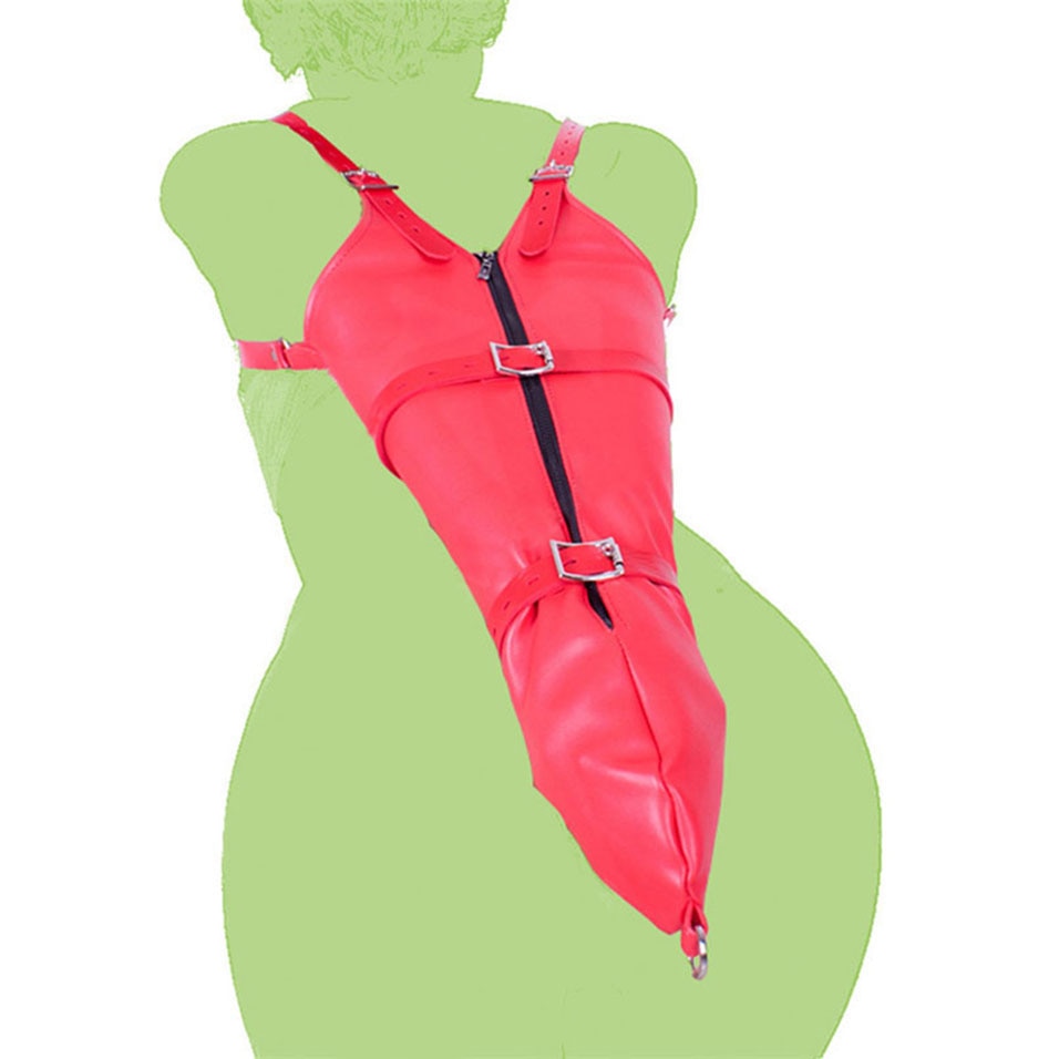 Adult Toys PU Leather Zipper Single Glove Armbinder with Over Shoulder Straps Sexy Full Sleeve One Arm Binder Bondage Restraint