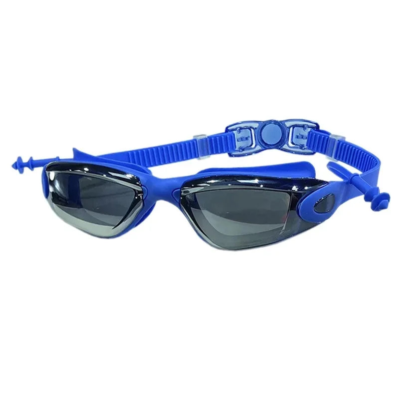 NEW Arrivals Glowing Silver 4 Colors Professional Swimming Goggles Adult New Model Silicone Integrated Earplugs Electroplated Anti-Fog Swimming Water Pool Beach Diving Goggles