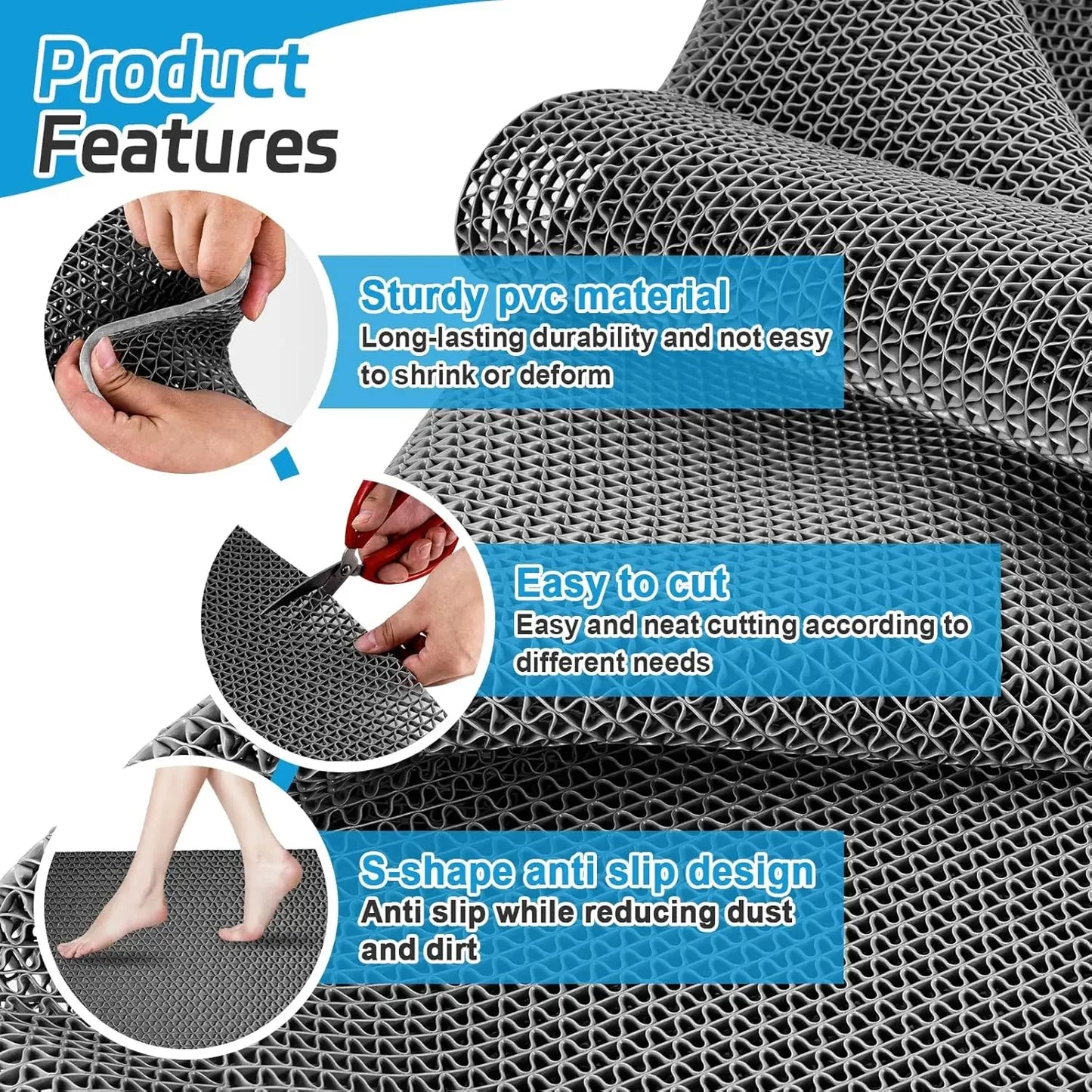 NEW 1-2-4-8PCS Set Green/Red Color 40x90CM Non-Slip Floor Mats PVC Kitchen Bathroom Shower Indoor Outdoor Water Pool Waterproof Dirt-Resistant Foot Mats Carpet Non-Slip Mats