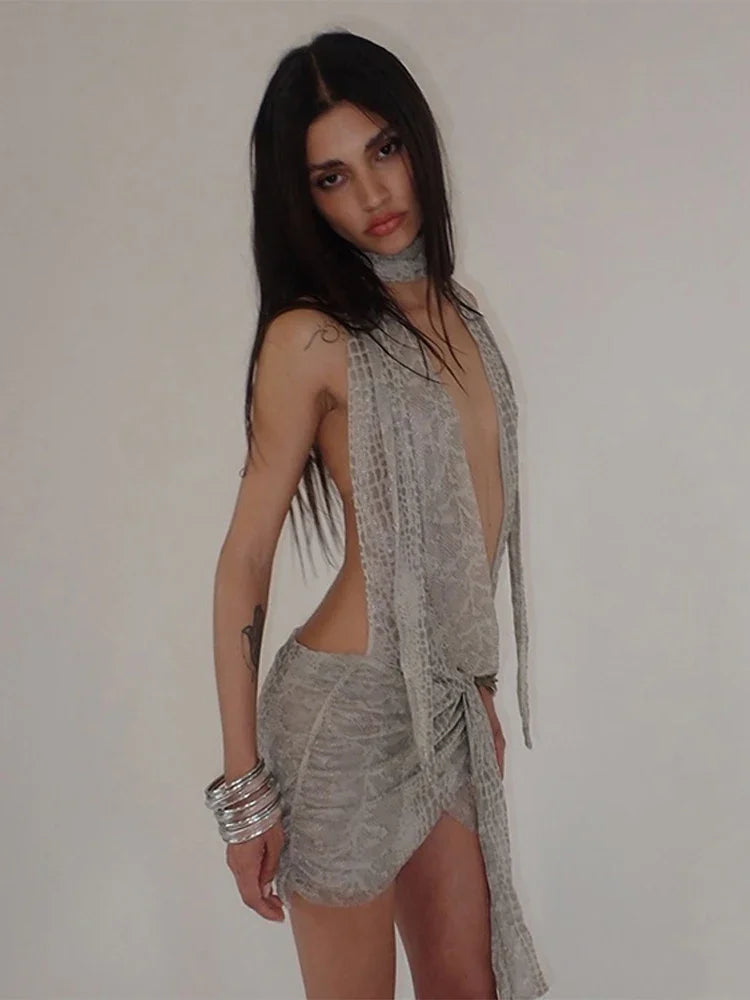 NEW Arrivals UK Size Extremely Sexy Halter Dress Women Hanging Neck Lace Up Nightclub Camisole Sexy Backless Trendy Summer Evening Beach Party Night Clubwear Ladies Mini Dresses