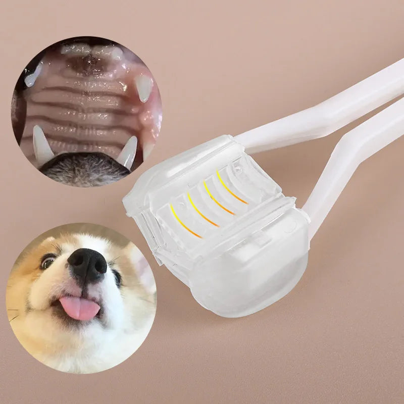 NEW 3 Sided Soft Dog Teeth Brush Head Toothbrush Oral Health Teddy Cleaning Dog Cat Brush Bad Breath Teeth Care Tool Cleaning Mouth Pets Hygiene Supplies