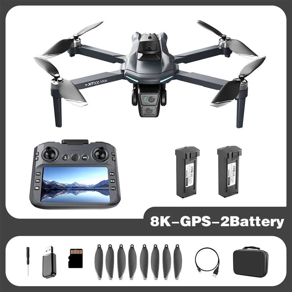 5G GPS XIAOMI NEW XT606 GPS Drone + 3 Batteries Set 8K HD 22 Languages Professional Dual Camera 5G WIFI FPV Obstacle Avoidance Brushless RC Quadcopter Drone