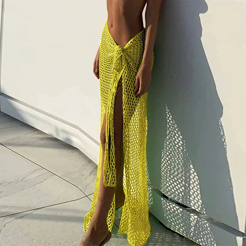 NEW Arrivals Summer Maxi/Mini Women Cover Ups Skirts Bandage Sexy Beach Hollow Out High Waist White Y2K Knitted Long Bodycon Skirt Pencil Boho Girls Ladies Beach Wear
