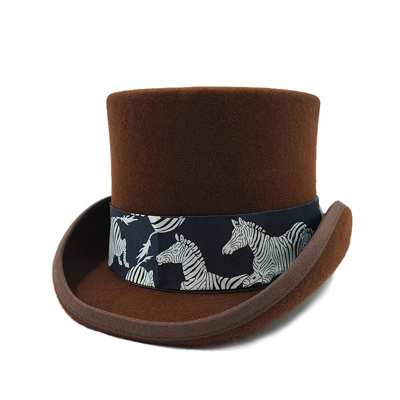 NEW Arrivals British President Men Luxury Top Hat Presidential High Hat British jazz Top Multi-Colors Hats Gentleman Evening Wedding Party Flat Felt Hat Formal Tuxedos Costume Apparel Accessories Male Luxury Fashion Clothing