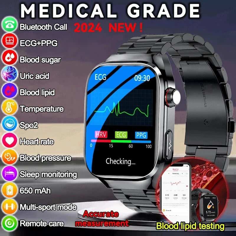 New Uric Acid Blood Fat Blood Oxygen Heart Rate Smart Watch Men Blood Sugar ECG+PPG Blood Pressure Bluetooth Call Sports for Xiaomi Health Watch Medical Accessories Supplies Health Care Products