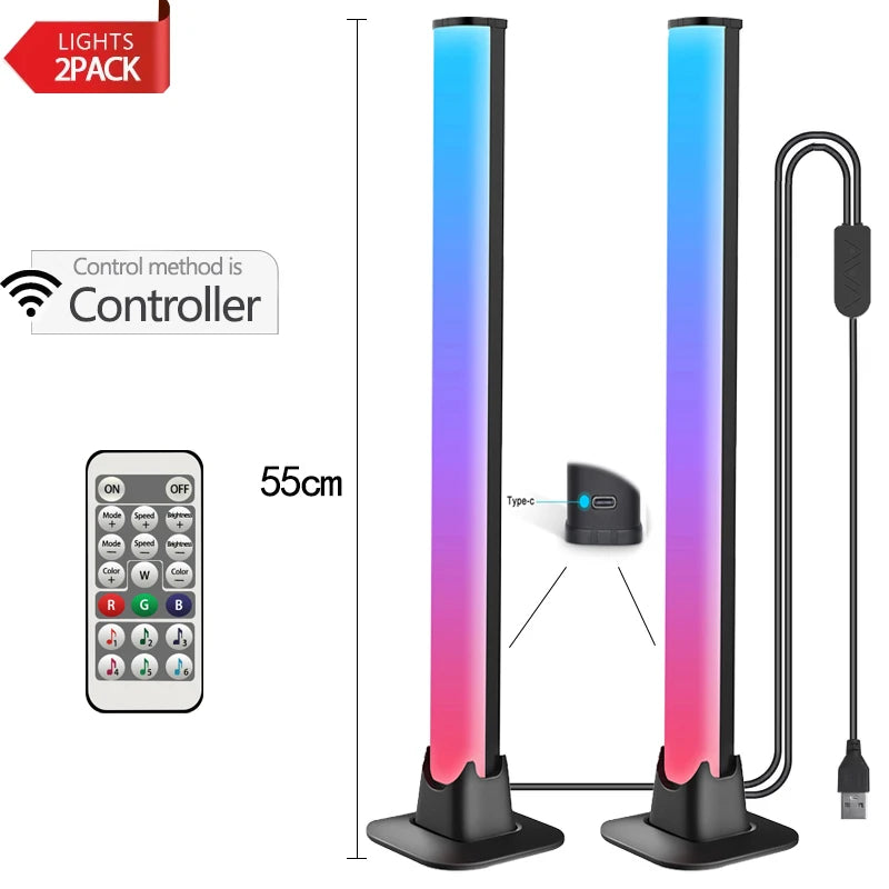 NEW Arrivals 30/55cm RGB Backlight Bar Desktop Atmosphere Light LED Music Rhythm Sensing Decoration Lamp Gaming Bedroom Festival Night Light