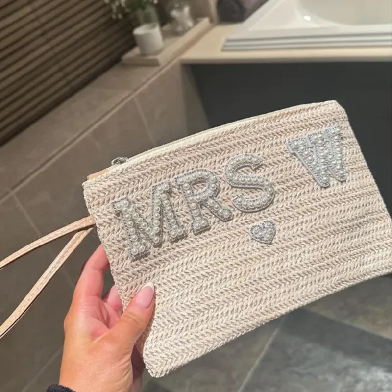 NEW Arrivals Summer Beach Bride/MRS Bags White Pearls Hand Bag with Bow Bride To Be Accessories Bridal Shower Gift Bachelorette Honeymoon Supplies