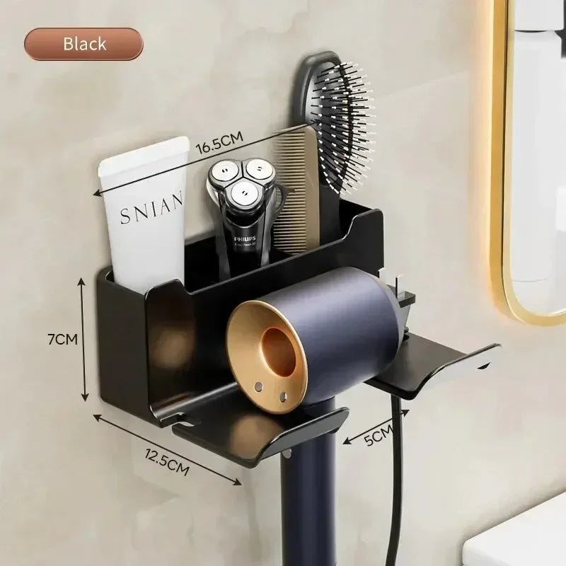NEW Arrivals White/Gray/Black Color Wall Mounted Hair Dryer Holder for Bathroom Shelf Without Drilling Plastic Hair Dryer Stand Bathroom Organizer Wall Shelf