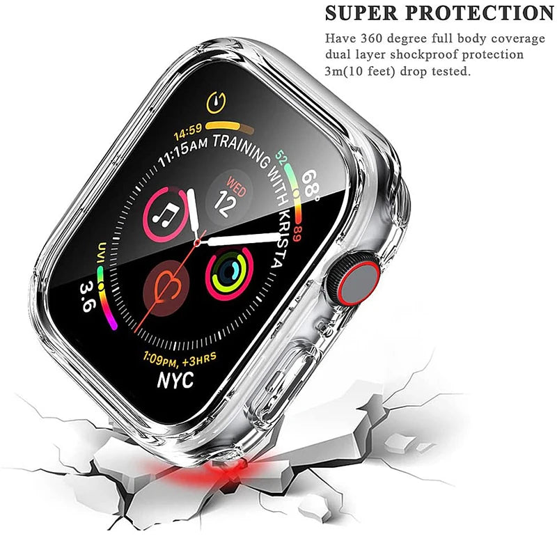 NEW Tempered Glass+Cover For Apple Watch Accessories 45mm 41mm 44mm 40mm 42mm Screen Protector Apple Watch Case Series 9 4 5 6 SE 7 8 Watches Accessories Electronics Supplies