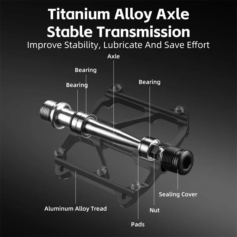 NEW Arrivals 3 Colors MTB Titanium Shaft Pedal Ultralight Mountain Bicycle Carbon Fiber Pedal 3 Bearings Road Bike Professional Pedal Anti-Slip Racing Cycling Pedals.