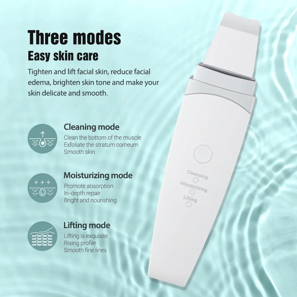 New Ultrasonic Skin Scrubber Facial Spatula Blackhead Remover Deep Face Cleaning Lift Machine Peeling Shovel Pore Cleaner