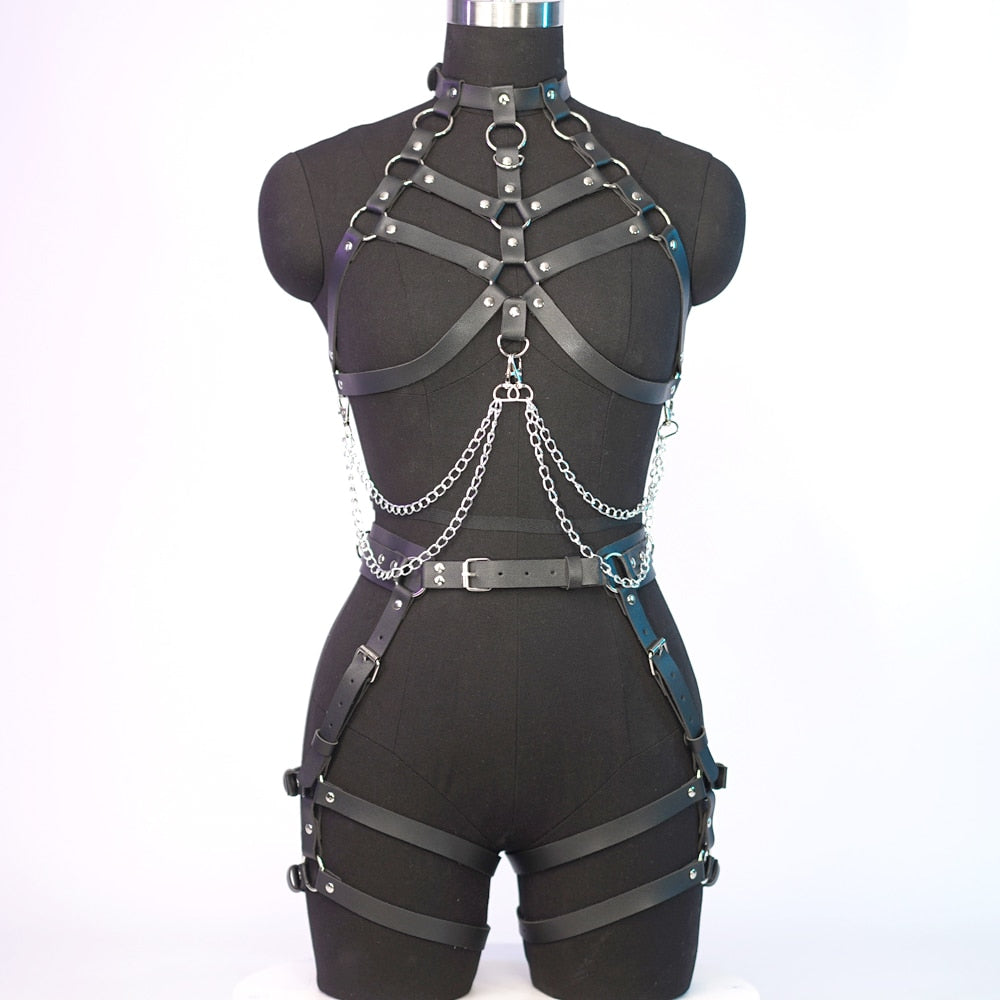 Women Sexy Body Harness Belt Bdsm Bondage Lingerie Chain Harness Garter Belt Leather Gothic Fetish Clothing Festival Rave Outfit