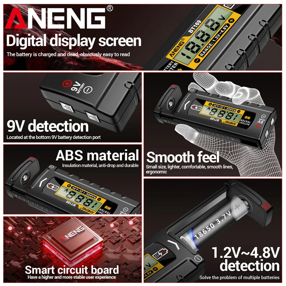 NEW Arrivals BT169 Digital Battery Testers Detector Multifunctional Quickly Measure Battery AA/AAA/C/D/9V/1.5V Button Cell Measurement Home Appliances Electrical Supplies