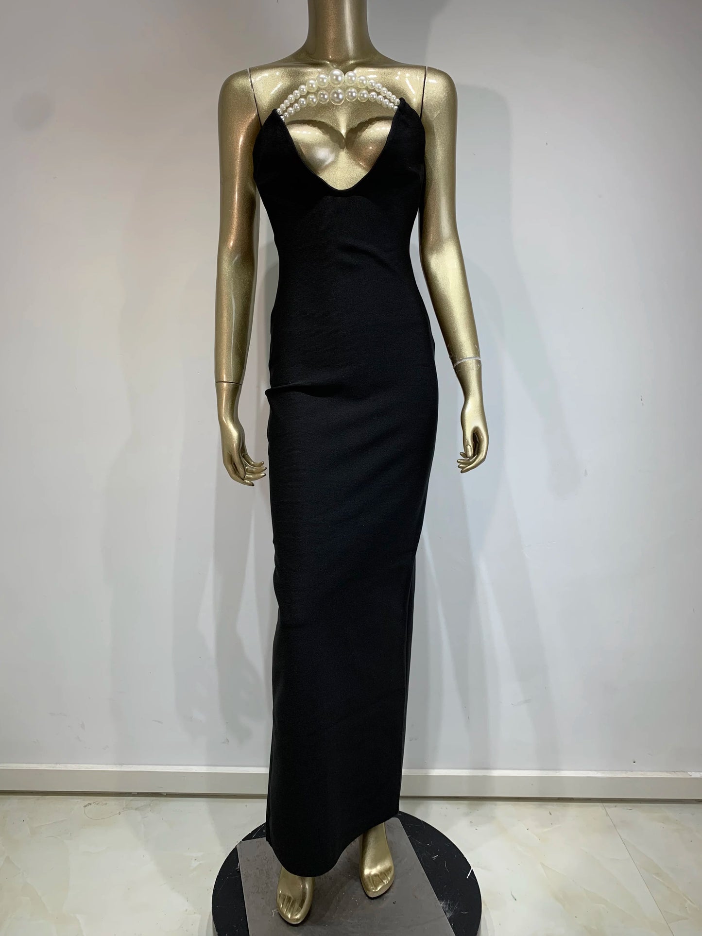 BRAND NEW UK Size Women Luxury Celebrity Red Carpet Sexy Strapless Backless Pearl Black Maxi Long Bodycon Bandage Dress Elegant Evening Wedding Guest Night Club Party Outfit