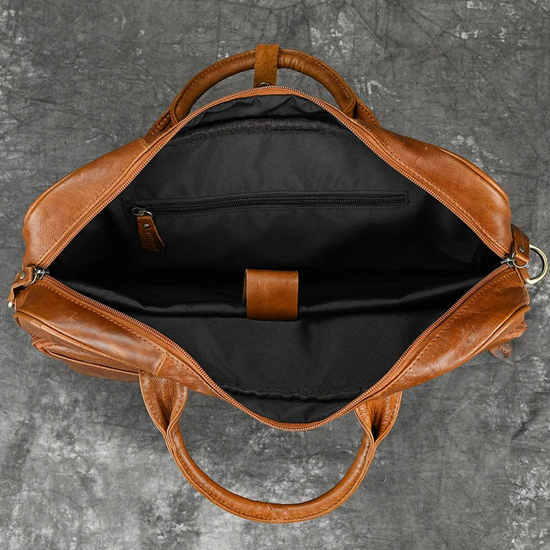 Cow Leather High Quality Men's Outdoor Travel Briefcase Big Genuine Leather Fit 16" Laptop Business Handbag Messenger Shoulder Bag Male Work Tote Red Document Organizer
