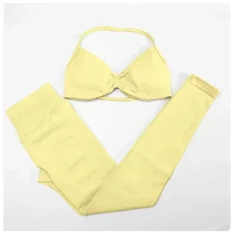 NEW Arrivals 10 Colors Women Gym Breathable Fashion Yoga Fitness Clothes Hip Pants Tie Bra Comfortable Sports Pilates Fitness Set