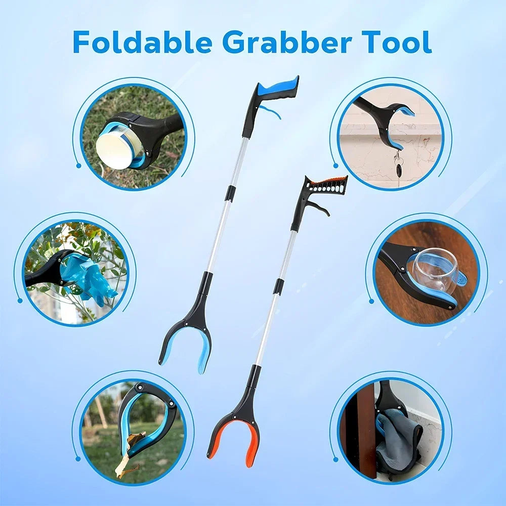 NEW 2PCS Set 3 Colors 34 Inch Extra Long Grabber Reacher with 360°Rotating Jaw & Magnet Foldable Pickup Mobility Aid Reaching Assist Tool Home Cleaning Supplies