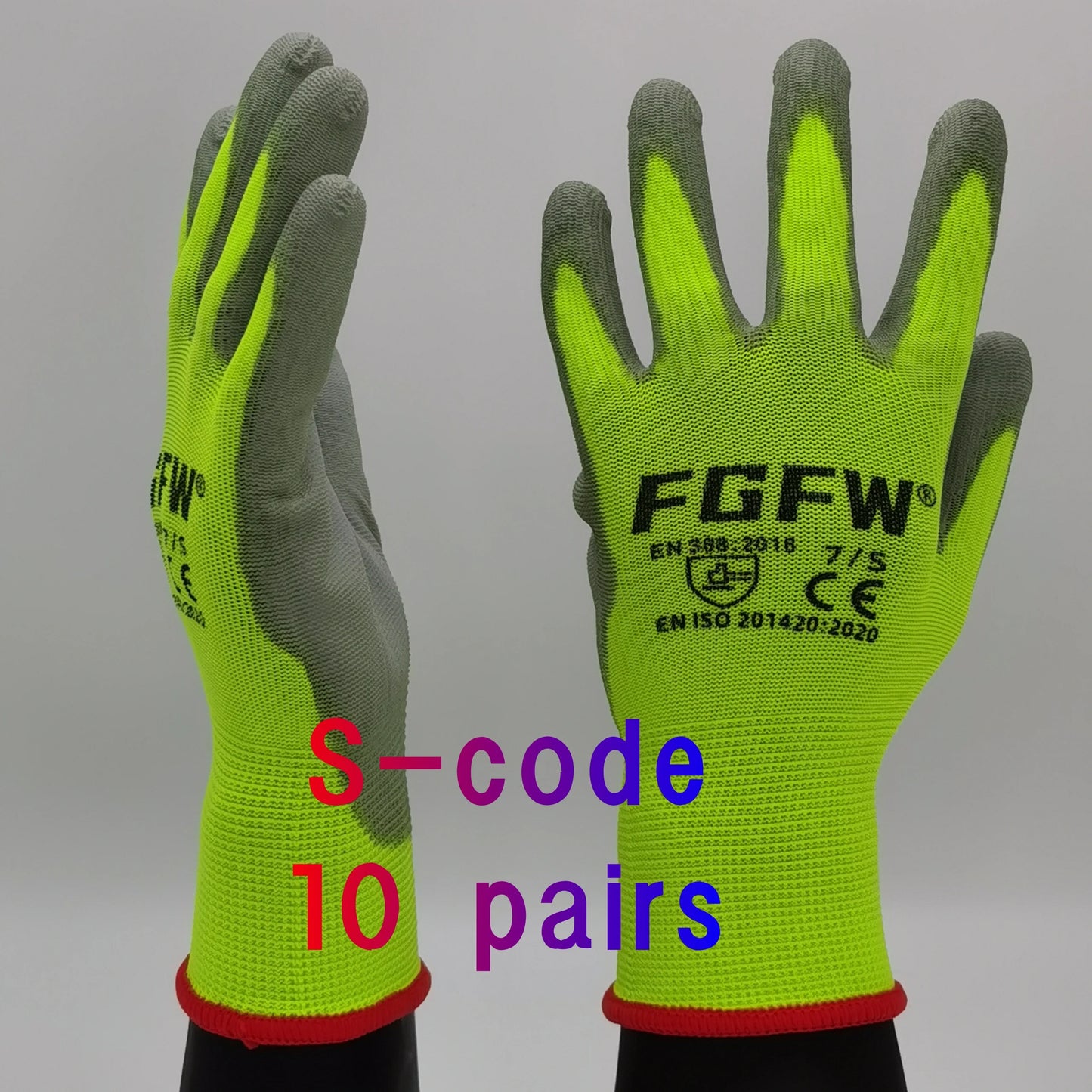 NEW 10 Pairs PU Leather Coated Work Gloves - Lightweight, Durable Safety Gloves EN 388/ISO20471 Certified, Sizes S/M/L/XL