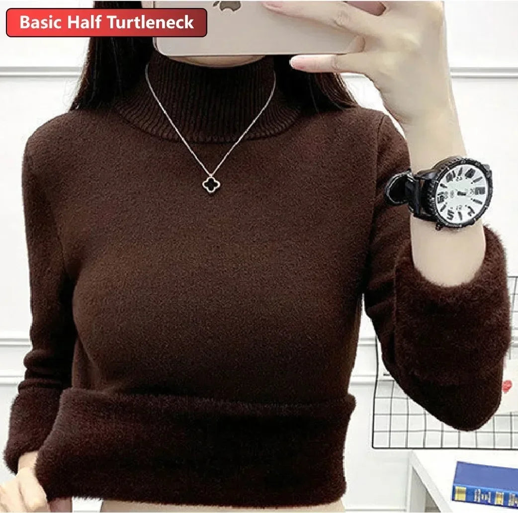 NEW Arrivals Sweater For Women Winter Thicken Turtleneck Slim Knit Pullover New Warm Plush Velvet Lined Knitwear Jumper Tops Casual Female Girls Luxury Fashion Clothing Supplies