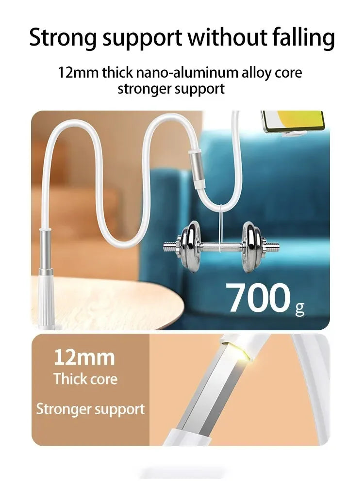 NEW White/Black Color Lazy Bedside Desktop Mobile Phone Clamp Bracket Flexible Long Arm Gooseneck Lazy Person Bracket With Handle Overhead Live Holder Mobile Phones Accessories